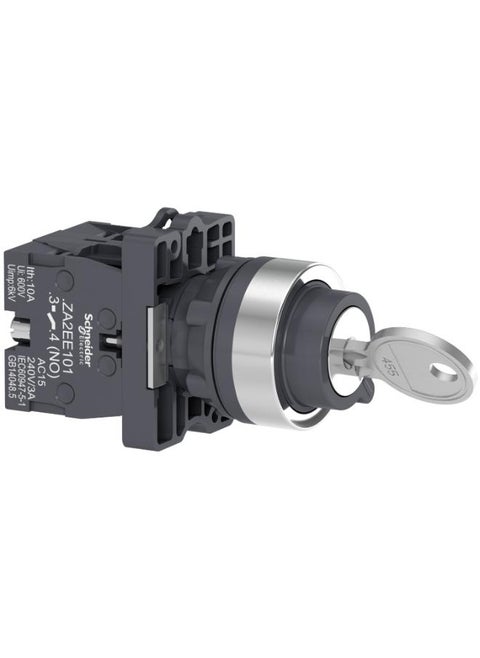 Schneider Electric Key Selector Switch Lock By Schneider Electric, Model Xa2Eg03, 22Mm, Three-Position Stay-Put, Double-Throw (2No)