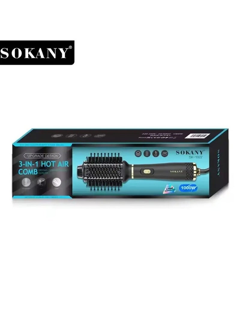 sokany Sokany 3 in 1 Hot Air Brush, Dry and Straighten, Effortless Styling in Less Time for Amazing Results, SK-1922  - Image 1