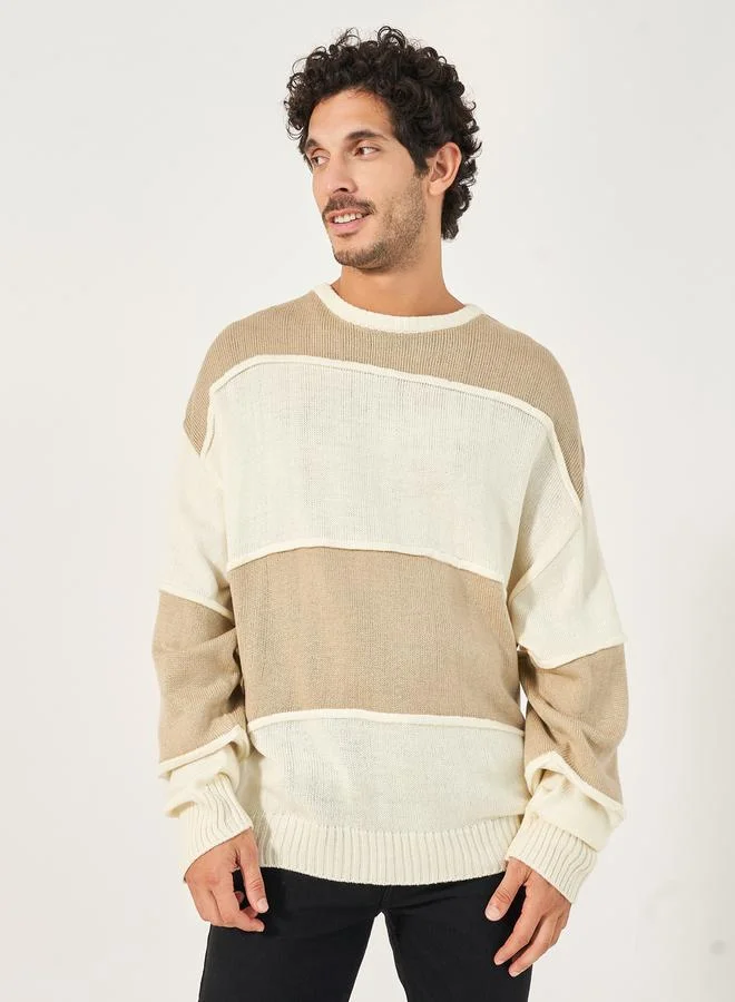 Styli Textured Knit Oversized Crew Neck Sweater