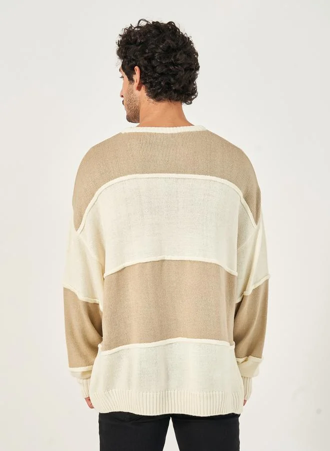 Styli Textured Knit Oversized Crew Neck Sweater
