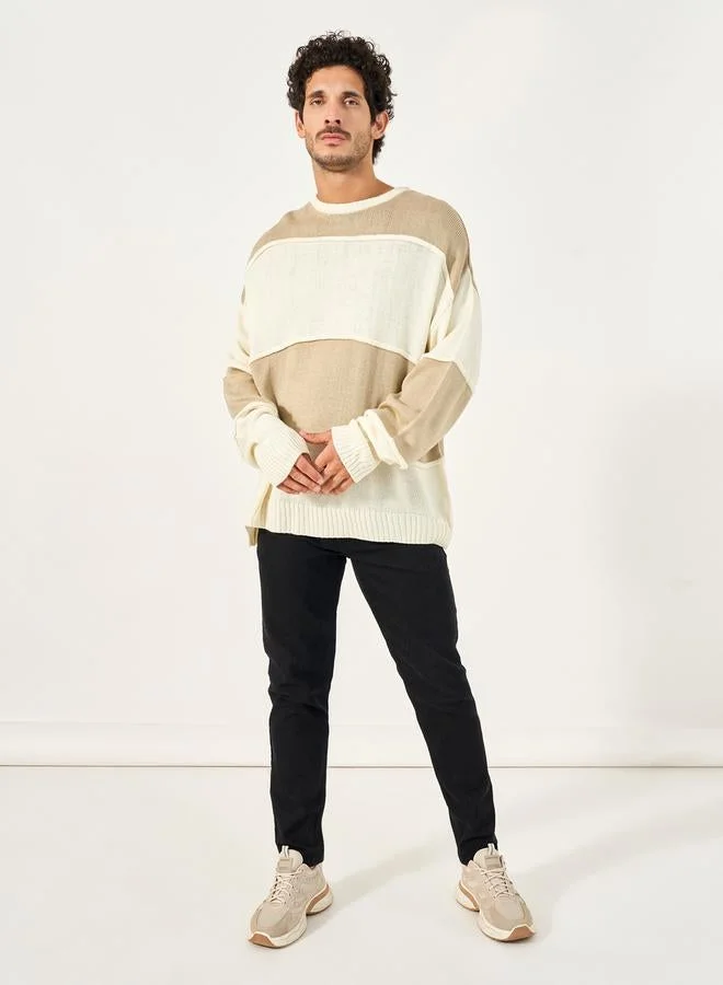 ستايلي كنزة صوفية كبيرة بياقة دائرية بنسيج محكم