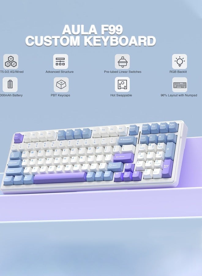 أولا لوحة مفاتيح الألعاب F99 ثلاثية الأوضاع، لوحة مفاتيح ميكانيكية لاسلكية، لوحة مفاتيح قابلة للتخصيص مع إمكانية التبديل السريع عبر BT5.0/2.4 جيجاهرتز/USB-C، هيكل مانع للتسرب، لوحة مفاتيح ألعاب بإضاءة خلفية RGB لأجهزة الكمبيوتر/الأجهزة اللوحية/إكس بوكس/بلاي ستيشن 4/بلاي ستيشن 5، ريبر سويتش جيمرز - Image 3