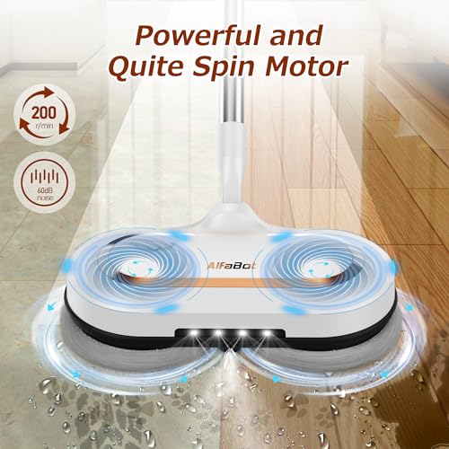 AlfaBot Electric Mop, AlfaBot S2 Cordless Spin Mop for Floor Cleaning, with LED Headlight and Sprayer/400ML Big Tank/60 Mins Runtime, Lightweight Floor Scrubber for Hardwood Floors, Tile, Laminate - Image 2