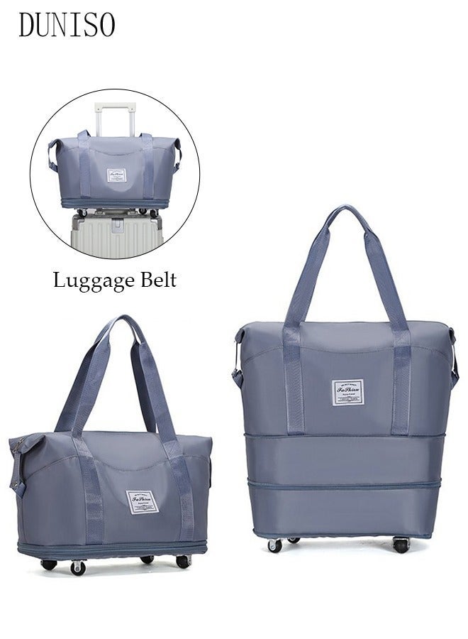 DUNISO Large Capacity Foldable Luggage Bag Expansion Travel Duffel Bag with Dry and Wet Separation and Universal Wheel Portable Travel Lightweight Waterproof Oxford Duffel Fabric Bag for Weekender Sports Gym - Image 1