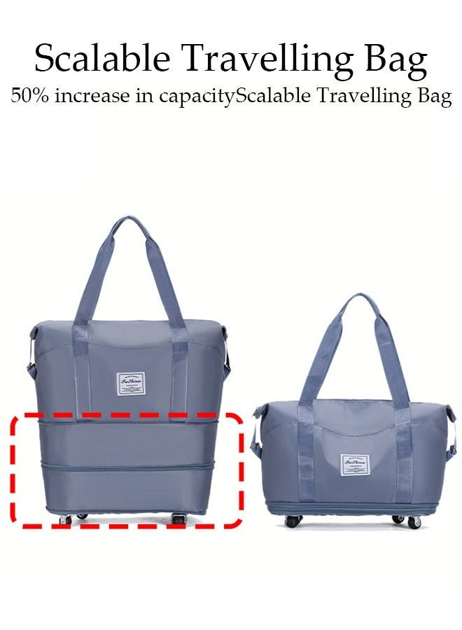 DUNISO Large Capacity Foldable Luggage Bag Expansion Travel Duffel Bag with Dry and Wet Separation and Universal Wheel Portable Travel Lightweight Waterproof Oxford Duffel Fabric Bag for Weekender Sports Gym - Image 4