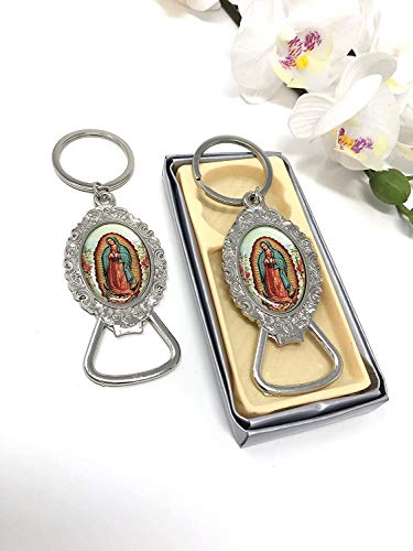 MTT Virgen de Guadalupe Bottle Opener Keychain Baptism Party Favors Bautizo First Communion Memory Gift Silver Keychains With Bottle OpenerRecuerdos De Mi BautizoPrimera Comunion Nuestra 12PCS - Image 1