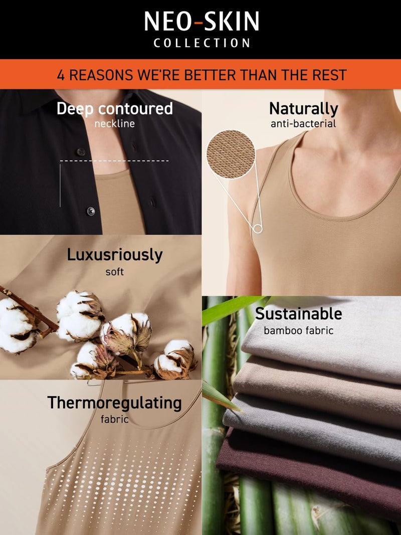 DAMENSCH Regular Fit Solid Round Neck Cotton Blend Vest Sleeveless Moisture Wicking Anti-Bacterial Anti Odour Soft & Durable Stretchable Bamboo Vest for Men-Natural Black, Breezy Beige-XL - Image 2