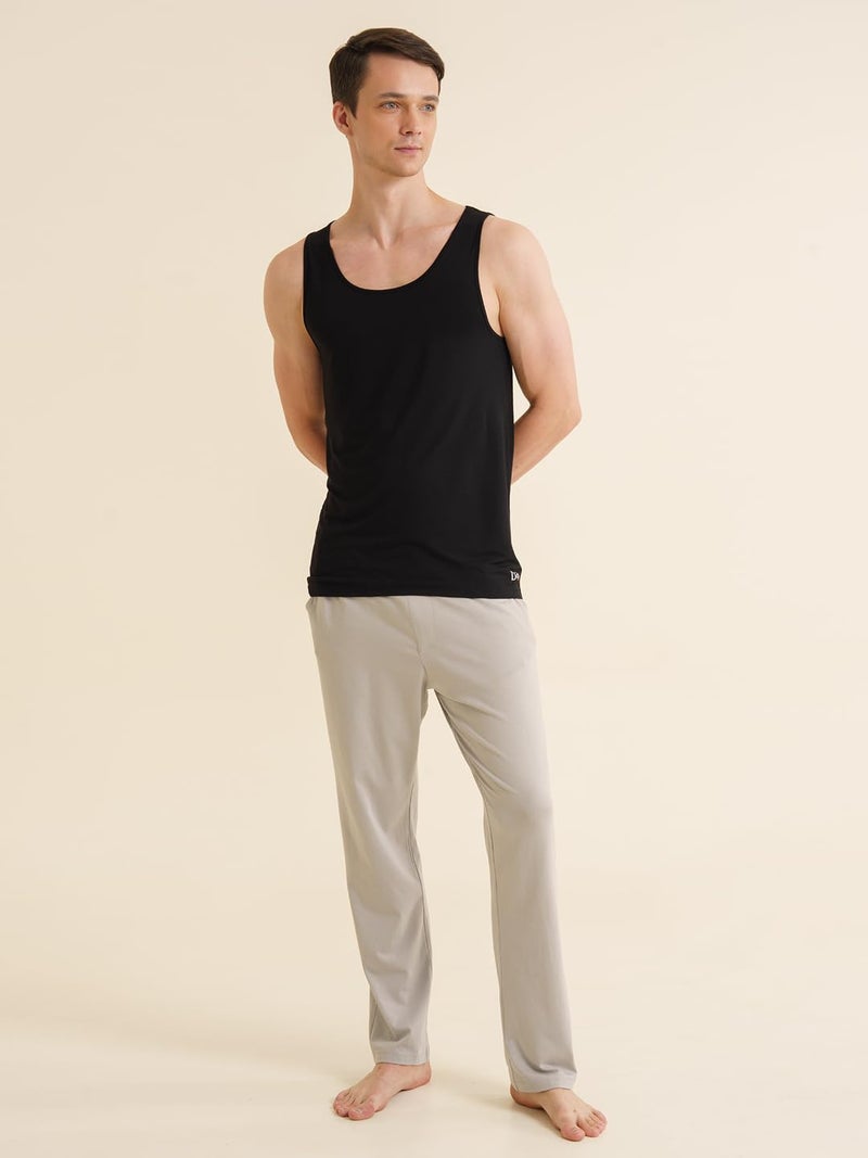 DAMENSCH Regular Fit Solid Round Neck Cotton Blend Vest Sleeveless Moisture Wicking Anti-Bacterial Anti Odour Soft & Durable Stretchable Bamboo Vest for Men-Natural Black, Breezy Beige-XL - Image 5