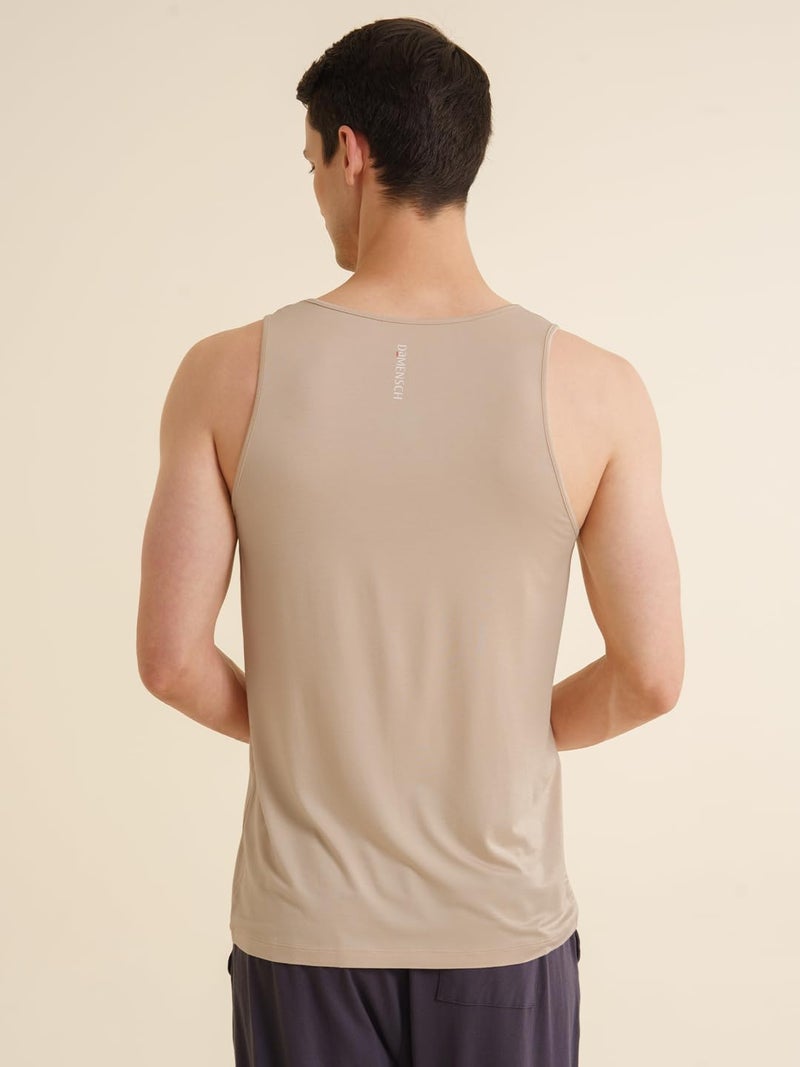 DAMENSCH Regular Fit Solid Round Neck Cotton Blend Vest Sleeveless Moisture Wicking Anti-Bacterial Anti Odour Soft & Durable Stretchable Bamboo Vest for Men-Natural Black, Breezy Beige-XL - Image 4