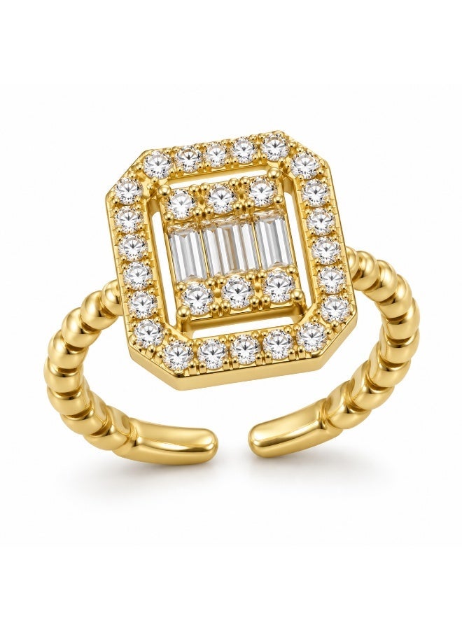 3Diamonds Gold Plated Geometric Zircon Statement Open Ring for Women - Image 3