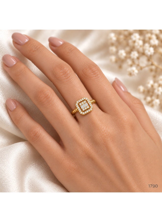 3Diamonds Gold Plated Geometric Zircon Statement Open Ring for Women - Image 1