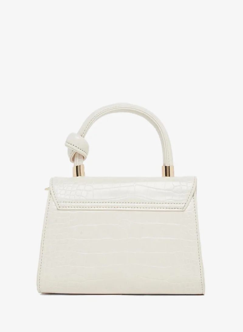 Styli Cream Croc Textured Bag with Chain Strap