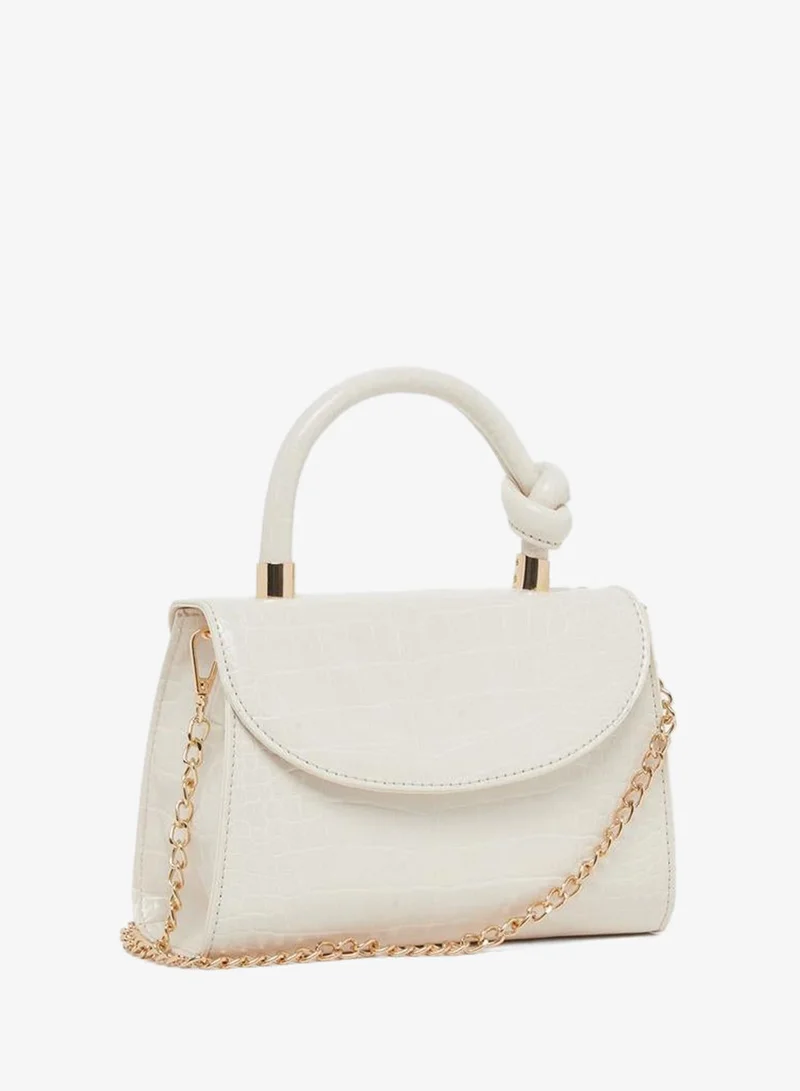 Styli Cream Croc Textured Bag with Chain Strap