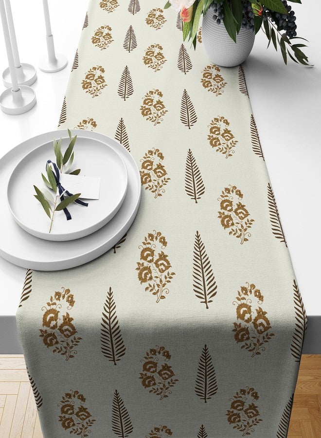 Astitva Cotton Table Runner - 13 x 72 Inches | Off White, Leafy Floral Print Dining Table Cloth | Elegant 6-8 Seater Runner for Home & Party Decoration - Image 1