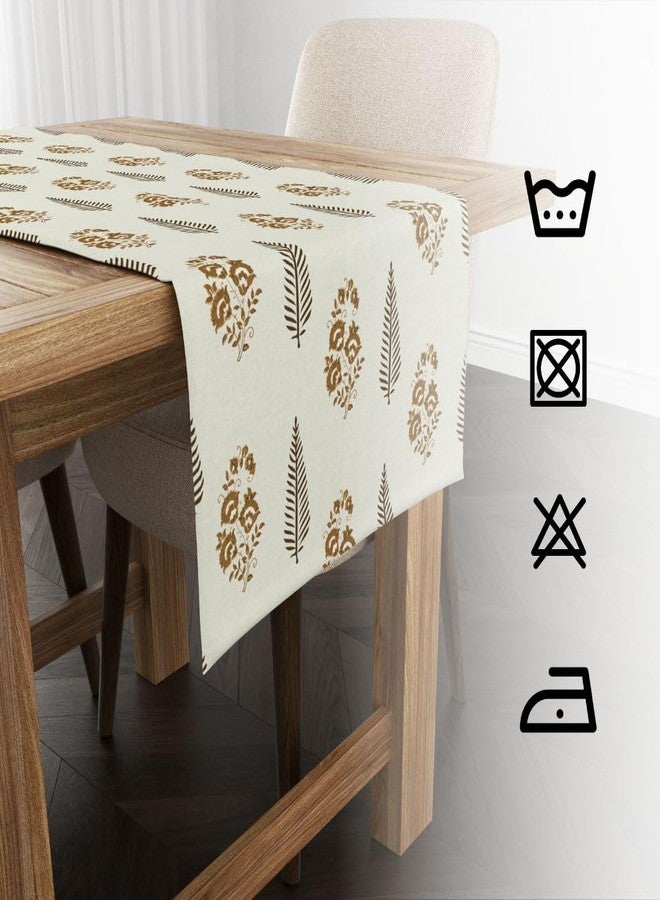 Astitva Cotton Table Runner - 13 x 72 Inches | Off White, Leafy Floral Print Dining Table Cloth | Elegant 6-8 Seater Runner for Home & Party Decoration - Image 4