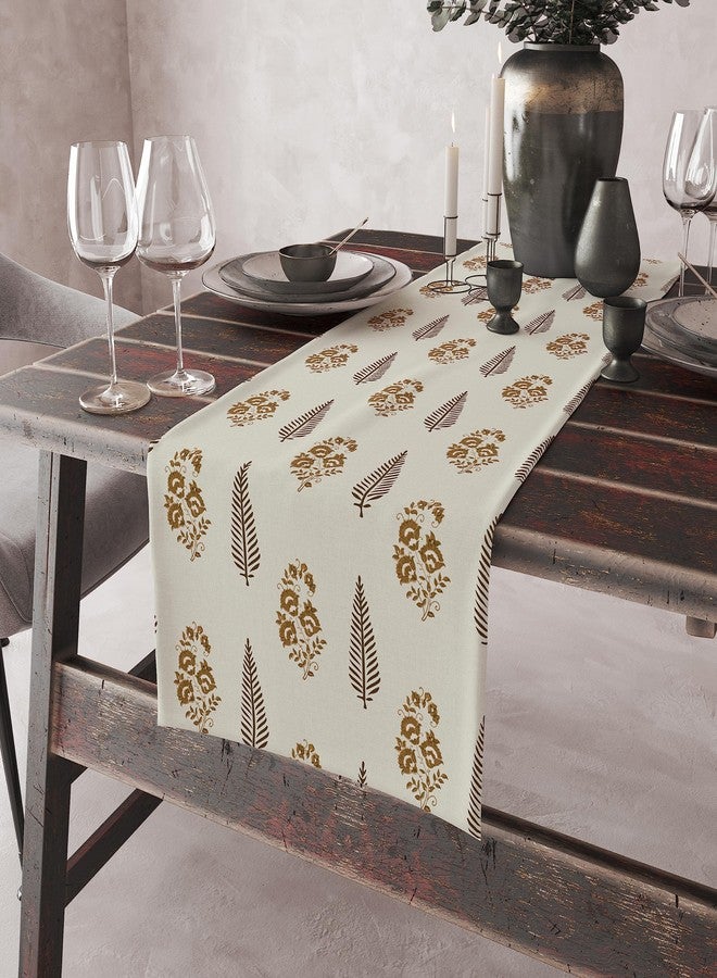 Astitva Cotton Table Runner - 13 x 72 Inches | Off White, Leafy Floral Print Dining Table Cloth | Elegant 6-8 Seater Runner for Home & Party Decoration - Image 2