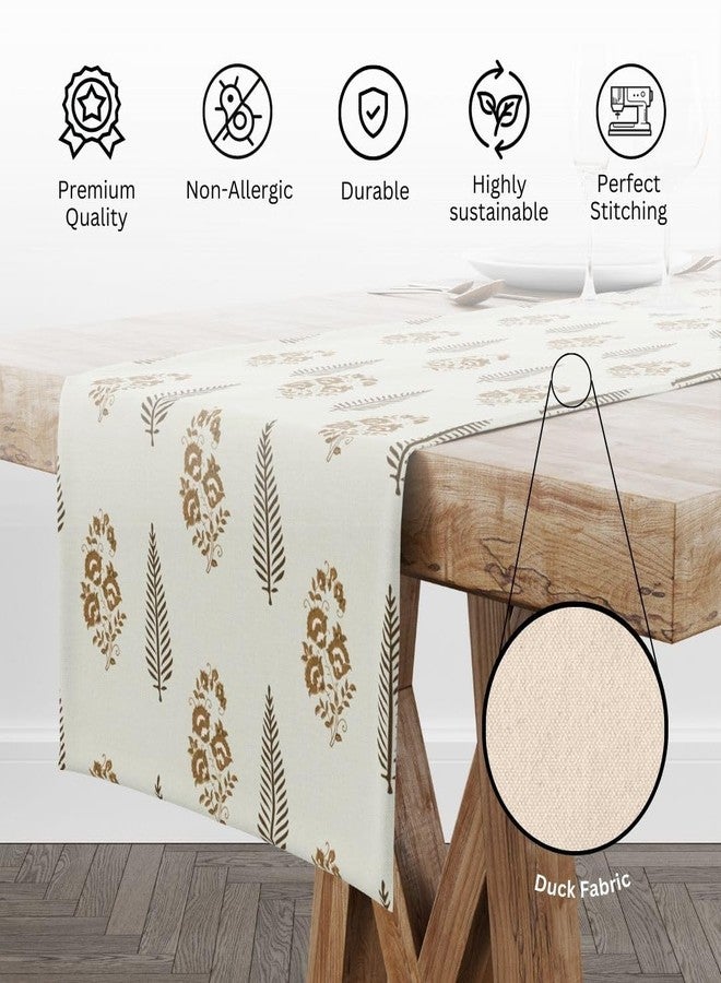 Astitva Cotton Table Runner - 13 x 72 Inches | Off White, Leafy Floral Print Dining Table Cloth | Elegant 6-8 Seater Runner for Home & Party Decoration - Image 3