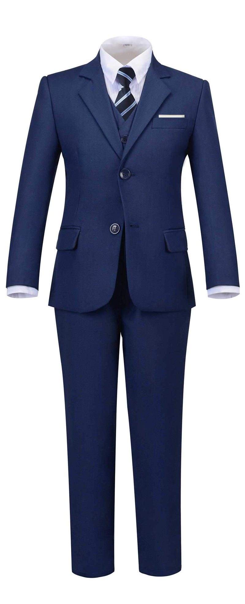 Suits for Boys Navy Blue Graduation Suits for Kids with White Dress Shirt and Tie Size 5