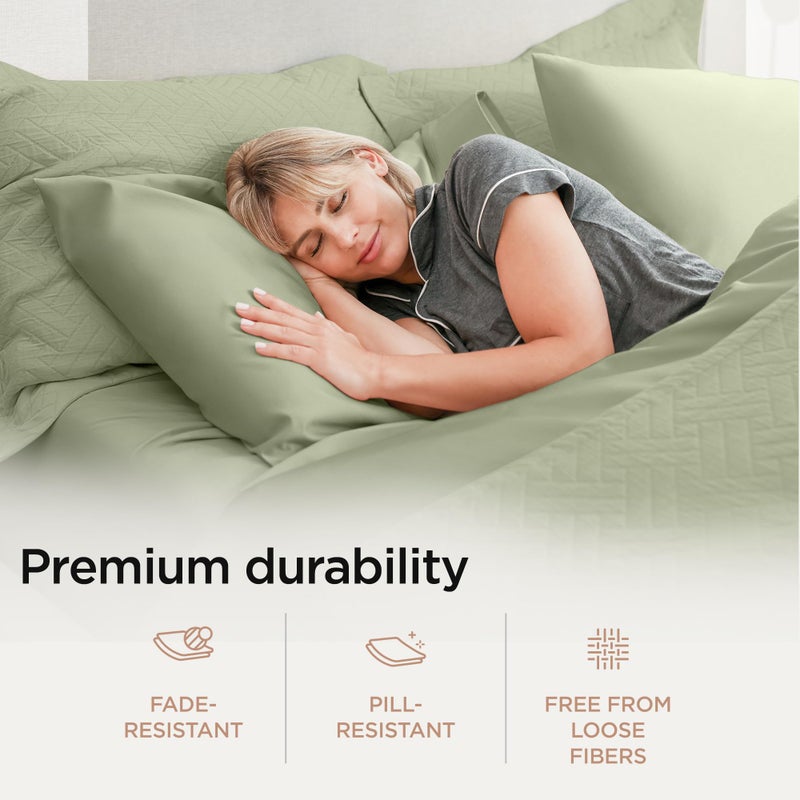 Threadmill ملاءات قطنية فاخرة من Threadmill Supima فاخرة بكثافة 1200 خيط، ملاءات قطنية ناعمة 100% لسرير بحجم كوين، 4 قطع من ملاءات السرير باللون الأخضر الحكيم، مجموعة ملاءات سرير ذات جيب عميق بجودة فندق 5 نجوم - Image 4