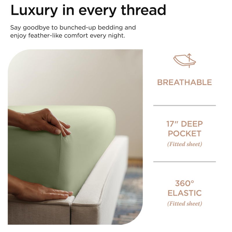 Threadmill ملاءات قطنية فاخرة من Threadmill Supima فاخرة بكثافة 1200 خيط، ملاءات قطنية ناعمة 100% لسرير بحجم كوين، 4 قطع من ملاءات السرير باللون الأخضر الحكيم، مجموعة ملاءات سرير ذات جيب عميق بجودة فندق 5 نجوم - Image 5