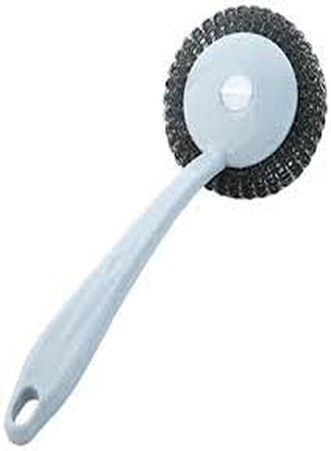 CELLEBII® Stainless Steel Sponge Scourer Set with Handle Brush, Stainless Steel Scrubbers Plastic Wet and Dry Brush (Green) - Image 1