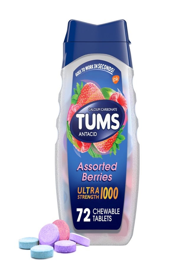 TUMS أقراص تومس المضغية المضادة للحموضة بقوة فائقة لتخفيف حرقة المعدة وعسر الهضم، توت متنوع - 72 حبة - Image 1