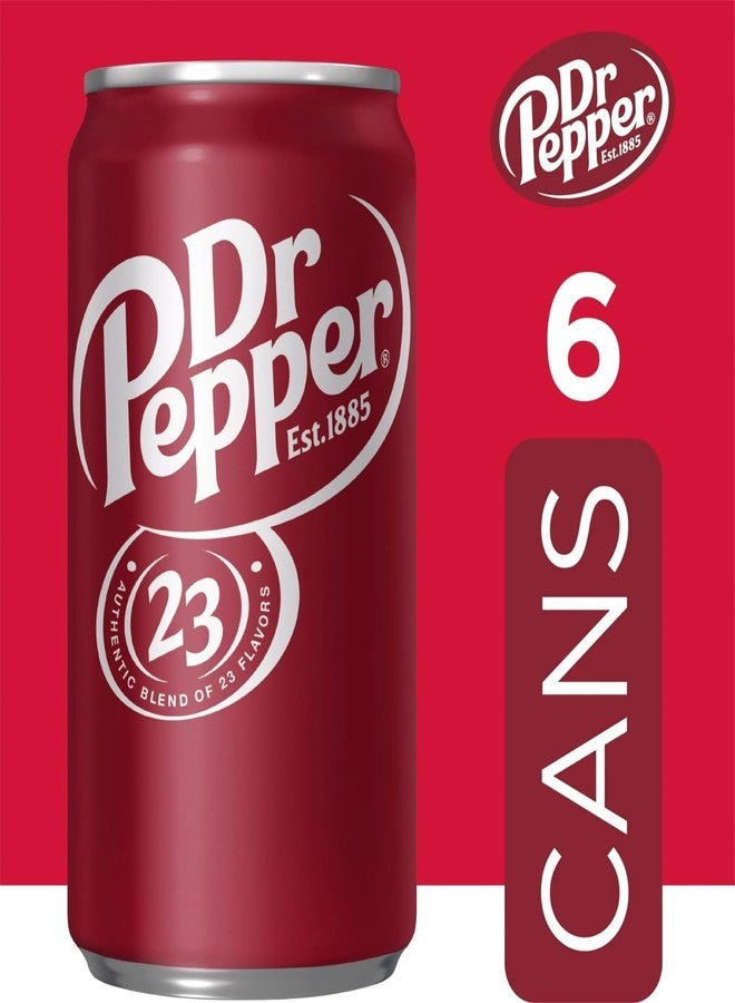 Dr Pepper Original Soda, Classic 23 Flavor Blend, Est. 1885, Carbonated Soft Drink, 330ml Cans, X Pack of 6 (From USA) By DECADENT FOODS - Image 2