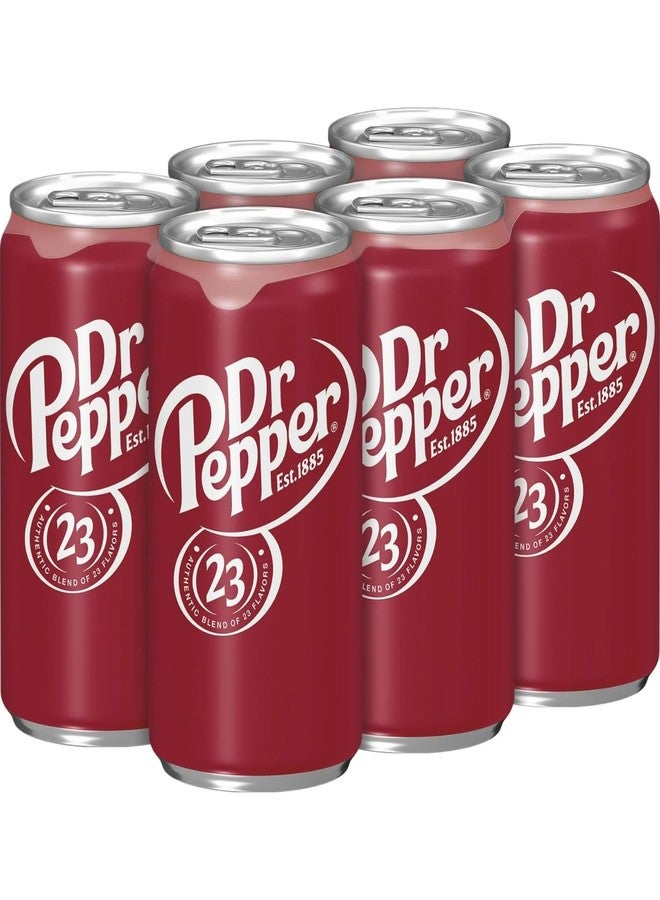 Dr Pepper Original Soda, Classic 23 Flavor Blend, Est. 1885, Carbonated Soft Drink, 330ml Cans, X Pack of 6 (From USA) By DECADENT FOODS - Image 1