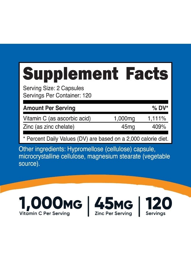 فيتامين سي مع الزنك، 240 كبسولة - 1000 ملغ من فيتامين سي، 45 ملغ من الزنك، مكمل غذائي غير معدّل وراثيًا وخالي من الجلوتين - Image 2