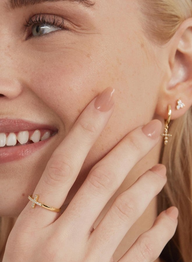 بافوا خاتم صليب من PAVOI مطلي بالذهب عيار 14 قيراطًا مرصع بالزركونيا المكعبة للنساء - خاتم وعد أبدي لها - خاتم زفاف ديني لانهائي (مطلي باللون الأصفر، 7) - Image 4