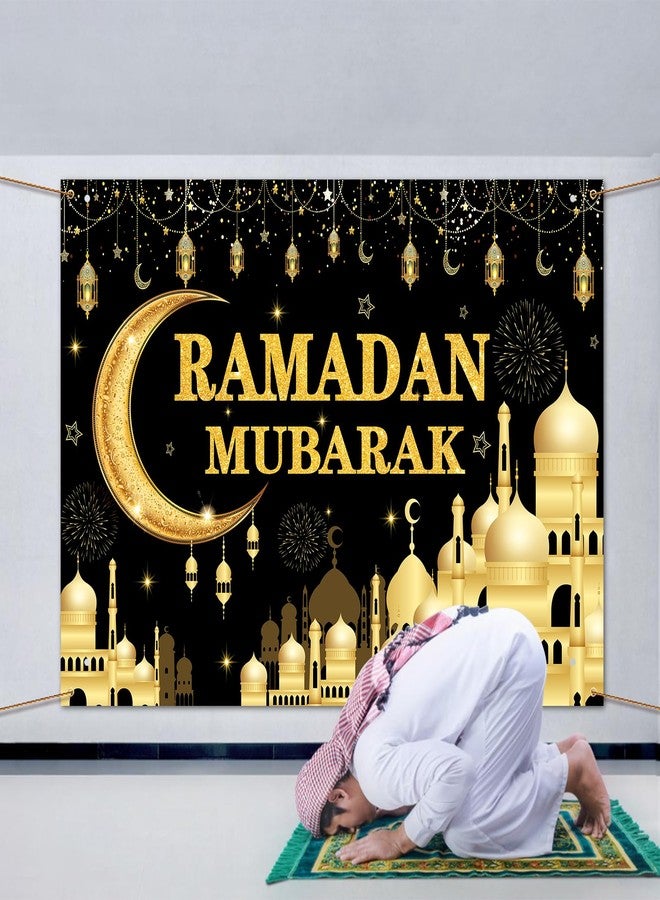 Kreyfer 7 x 5 FT Ramadan Mubarak Backdrop - Extra Large Black and Gold Glittering Crescent Moon and Mosque Design Wall Hanging, Festive Islamic Photo Background Booth Prop for Indoor Outdoor Decorations - Image 5