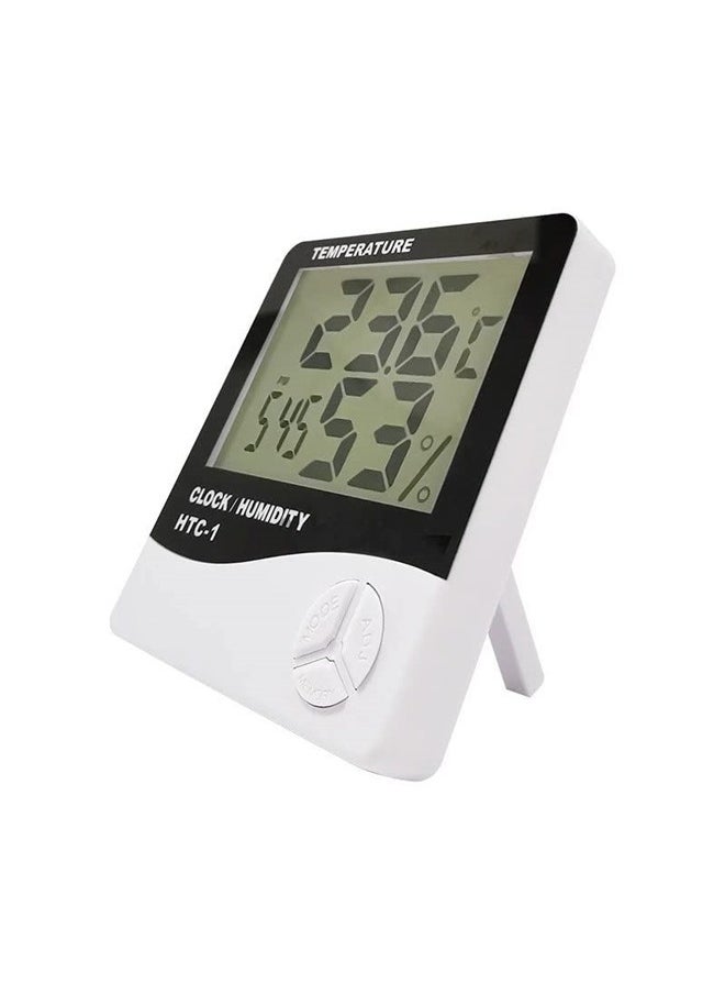 Generic Digital Hygrometer Indoor Thermometer, Domestic Temperature Humidity Monitor Meter, Mini Hygrometer with Time & Alarm Clock  - Image 1