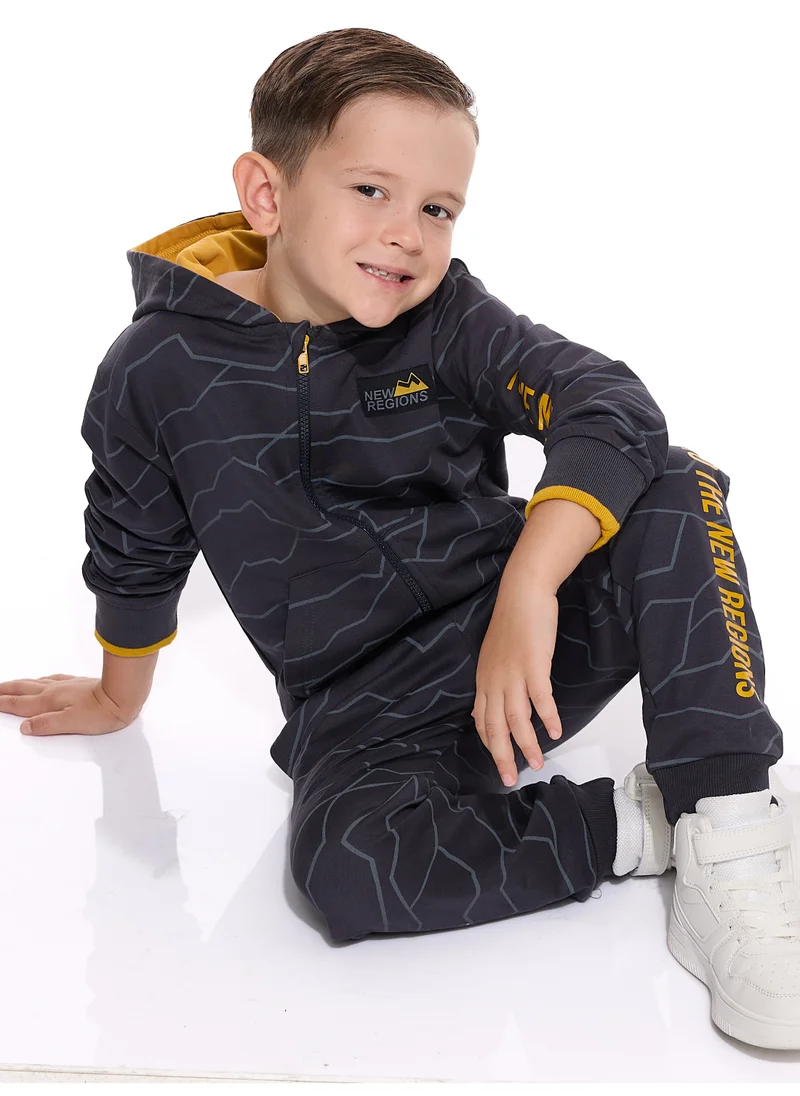 victor and jane Boys' 2-Piece Printed Fullzipper Hoodie and Jogger Set (2 -8 yrs) Dark Grey