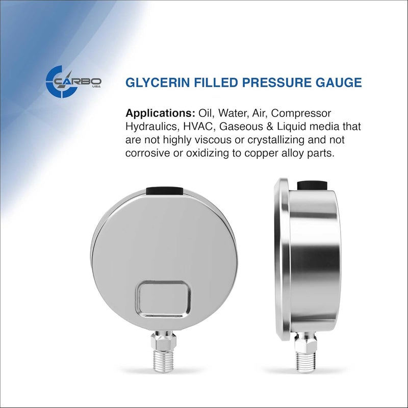 CARBO Instruments Stainless Steel Pressure Gauge Dual Display (0-4000 psi/kPa) - 2 1/2" Glycerine Liquid Filled Gauge - Image 4