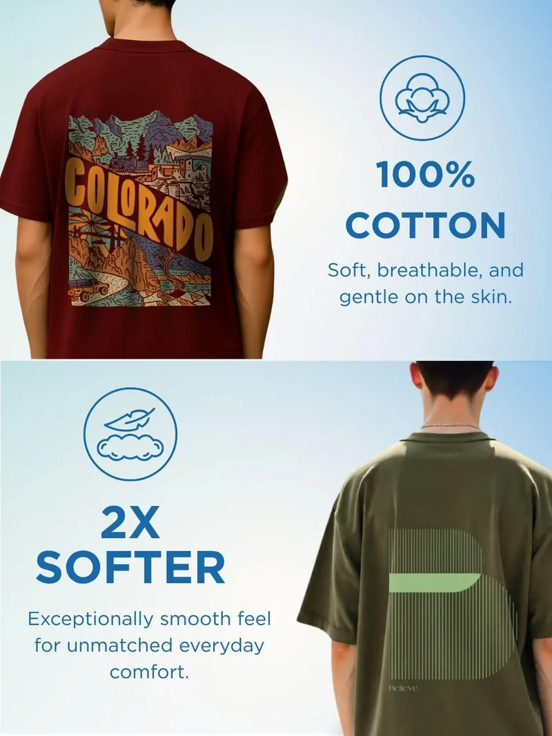 NOBERO  Men's Oversized Graphic Print T-Shirt for Men | Best Price UAE