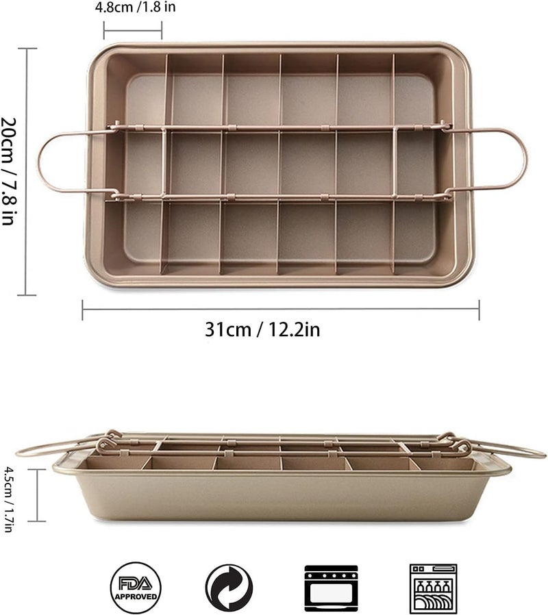 SVNR Brownie Tin, Non-Stick Brownie Pan with Dividers, 18-Cavity, 12 by 8 inches, Carbon Steel (Champagne Gold) - Image 3