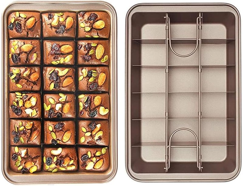 SVNR Brownie Tin, Non-Stick Brownie Pan with Dividers, 18-Cavity, 12 by 8 inches, Carbon Steel (Champagne Gold) - Image 1
