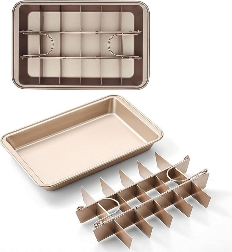 SVNR Brownie Tin, Non-Stick Brownie Pan with Dividers, 18-Cavity, 12 by 8 inches, Carbon Steel (Champagne Gold) - Image 2