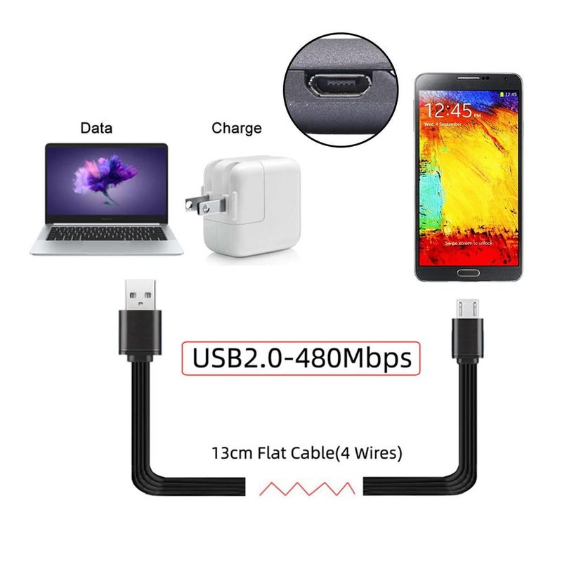 CY 13cm USB 2.0 Type-A Male to Micro USB Male Data Flat Slim FPC Cable for FPV Disk Phone - Image 4
