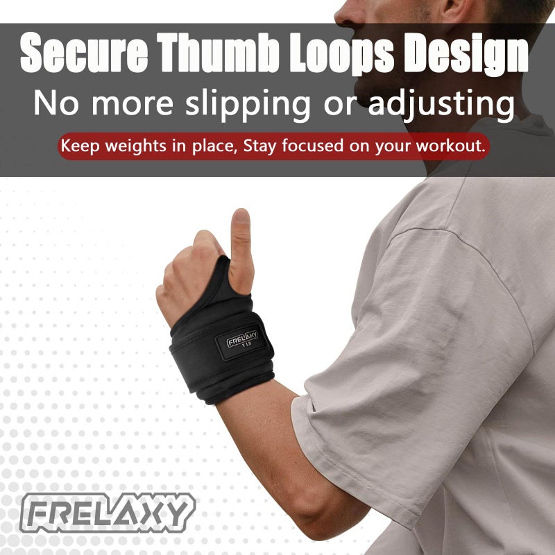Frelaxy Wrist Weights with Thumb Loops Lock for Men Women 1lb*2 2lbs*2 3lbs*2 Ankle Weights Weighted Gloves for Running Strength Training Yoga Walking Exercises (Black, 1 lb x 2) - Image 3
