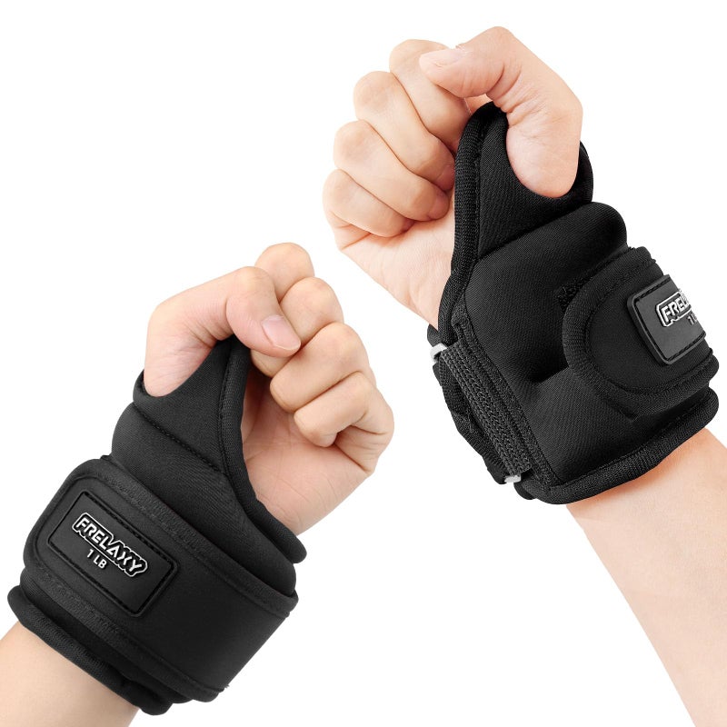 Frelaxy Wrist Weights with Thumb Loops Lock for Men Women 1lb*2 2lbs*2 3lbs*2 Ankle Weights Weighted Gloves for Running Strength Training Yoga Walking Exercises (Black, 1 lb x 2) - Image 1