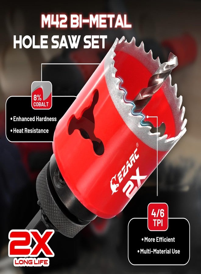EZARC Hole Saw Kit, 16Pcs Bi-Metal Hole Saw Set with 3/4"-2-1/2"(19-64mm), Mandrels, Drill Bits, Installation Plate, Hex Key with Storage Case, Ideal for Wood, Metal, Plywood, PVC Board - Image 2
