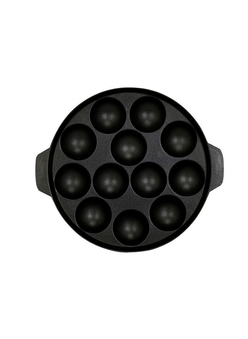 Mithra Induction Base Non Stick Paniyaram Appam Pan, Black, 12 Cavity