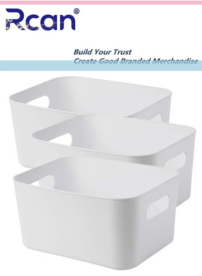 Rcan Storage Box Storage Bin Toy Baskets Food Storage Containers for Organizing Storage Basket Organizer with Handles for Kitchen Home Office Closet Toys Clothes Kids Room Nursery White 3 PCS  - Image 1