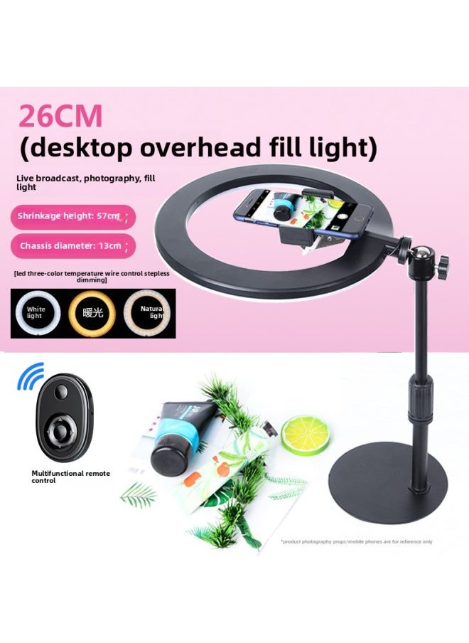 General - Supplementary Light LED Mobile Phone Supplementary Drawing Overhead Live Broadcast Desktop Light Bracket Stable Photography-Light Source Color:Metal Disc Overhead Shooting Stand + 26cm Three-color F - Image 1