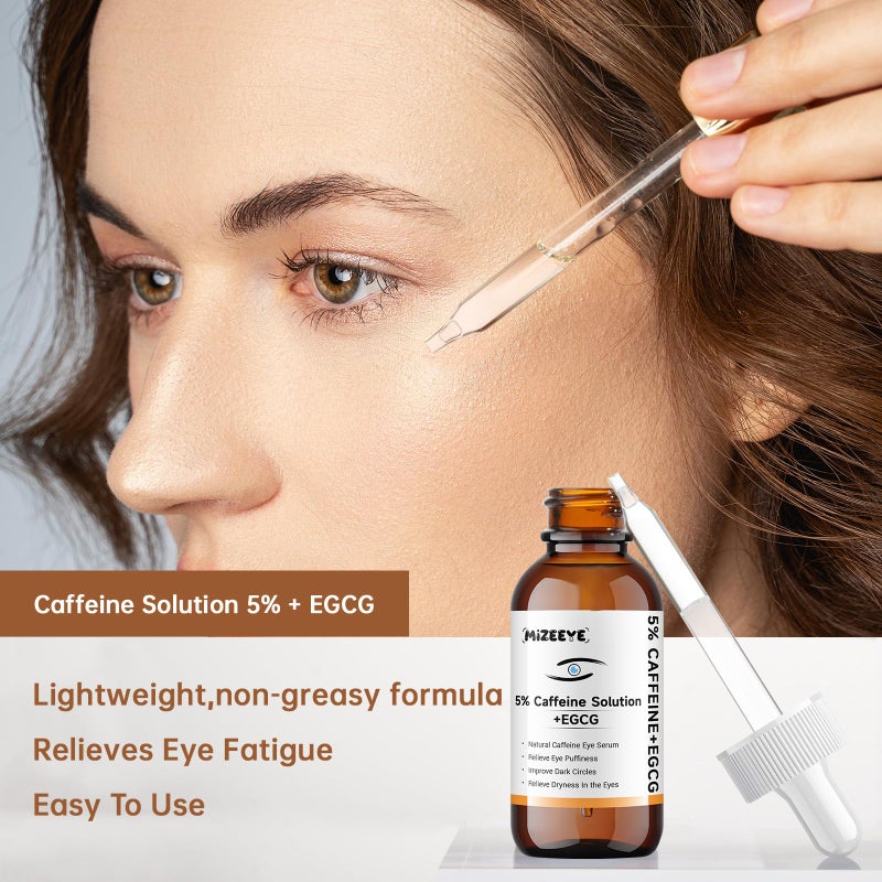 MIZEEYE Caffeine Solution 5% + EGCG For Face, 30ML Moisturizing Caffeine Eye Serum For Dark Circles & Puffiness, Under Eye Solution For Fine Lines. - Image 5