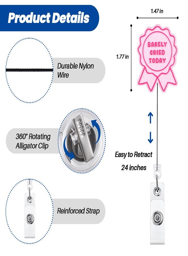 BEZTN Barely Cried Today Funny Badge Reel, Cute Pink Ribbon Retractable ID Card Badge Holder, Name Tag Medical Work Badge Clip for RN LPN CNA MA ER Night Shift Nurse Paramedic Doctor Teachers, Nurse Gifts - Image 4