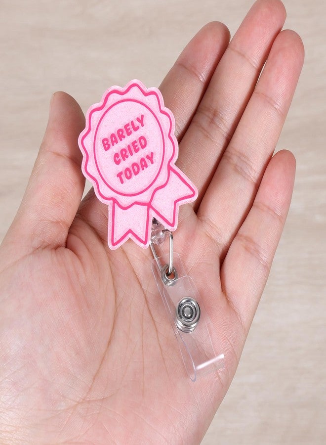BEZTN Barely Cried Today Funny Badge Reel, Cute Pink Ribbon Retractable ID Card Badge Holder, Name Tag Medical Work Badge Clip for RN LPN CNA MA ER Night Shift Nurse Paramedic Doctor Teachers, Nurse Gifts - Image 2