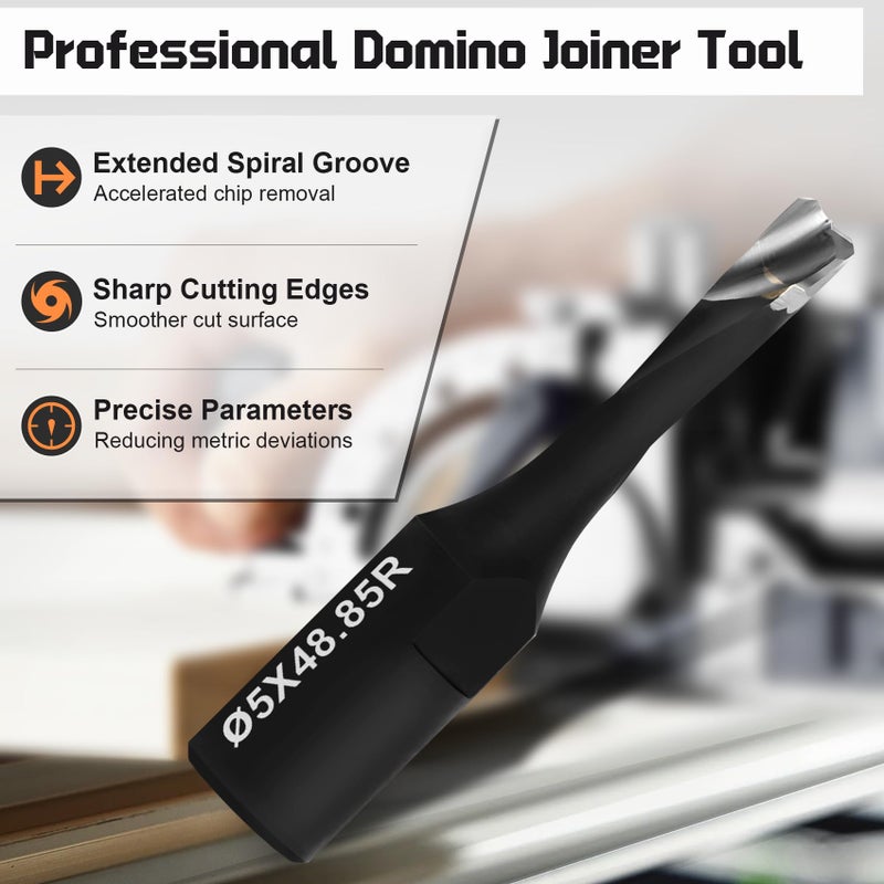 ZSUCC Domino Cutter Solid Carbide Bits, Fit for DF500 Domino Jointer Machines, 5 Pcs Domino Bits (4mm, 5mm, 6mm, 8mm, 10mm), Precision with Extended Spiral Flute, Black Tungsten Carbide - Image 4