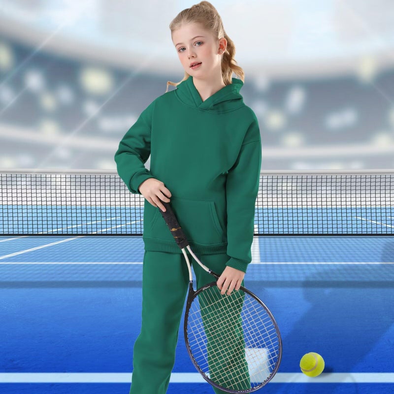 DHSPKN Girls Boys 2 Piece Tracksuit Athletic Sweatsuits Sets Hooded Sweatshirt and Jogger Sweatpants Clothing Sets for Kids Green 100 - Image 2